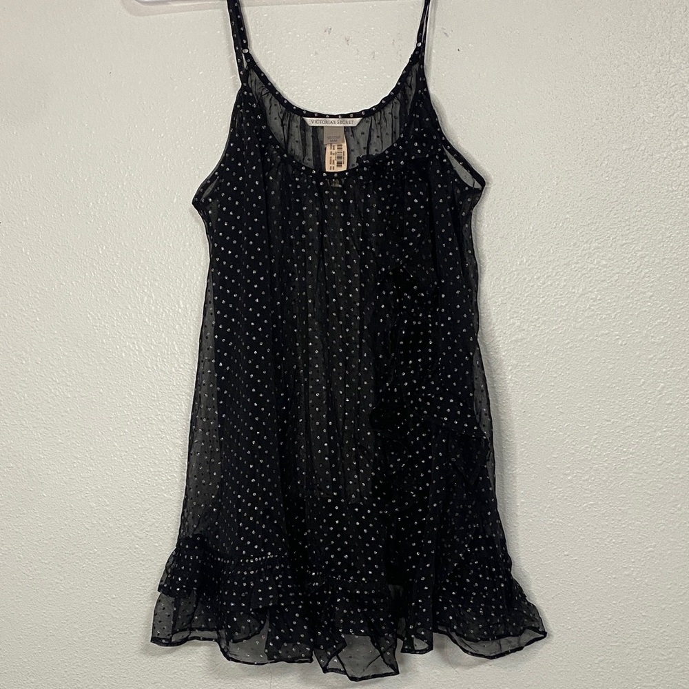 Victoria's Secret Black Sheer Polka Dot Nightgown